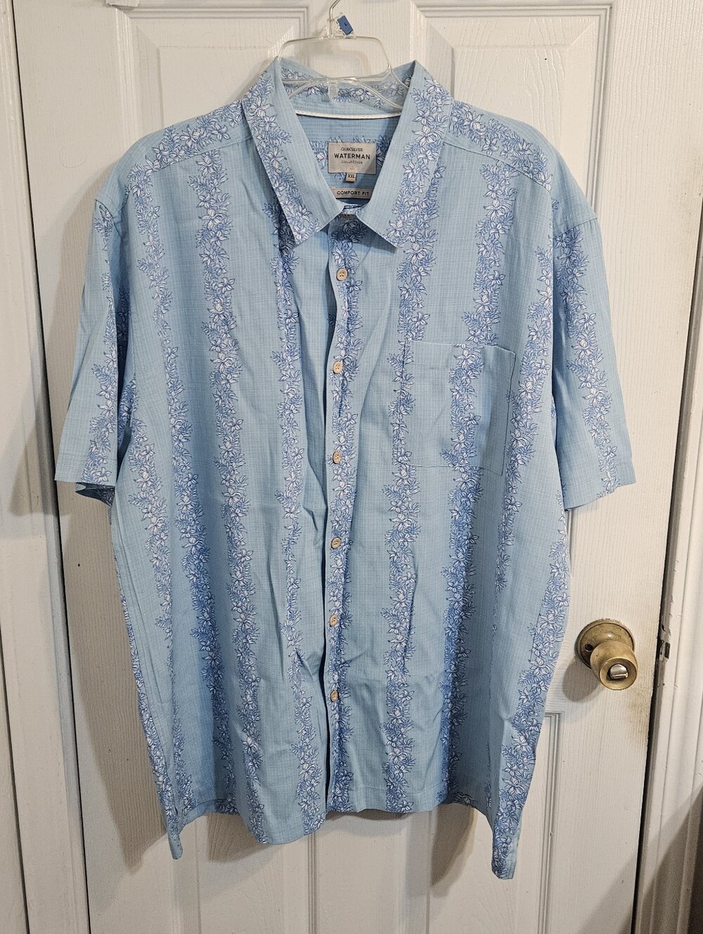 Quiksilver Waterman Men Blue Floral Hawaiian Button-Front Short Sleeve Shirt XXL